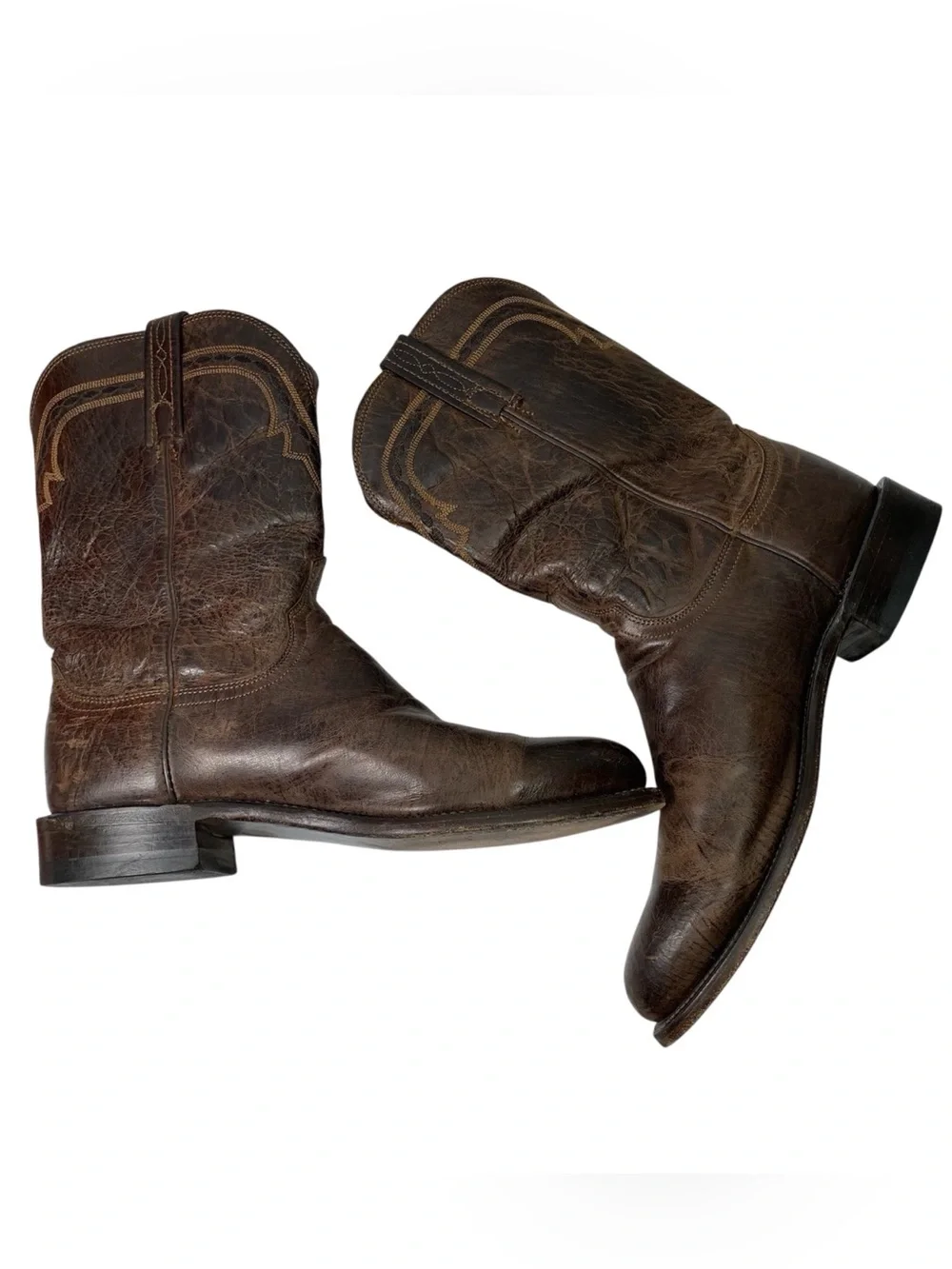 Lucchese T0122 Mad Goat Roper Dark Brown Leather Cowboy Boots Size 9.5 D - Picture 10 of 13